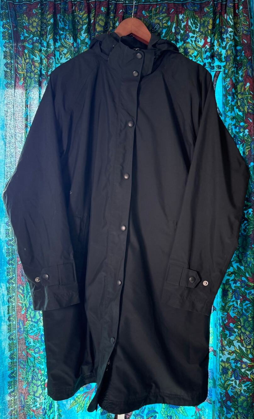 L.L. Bean H2OFF Waterproof Hooded Longline Raincoat Jacket Black Women's Large
